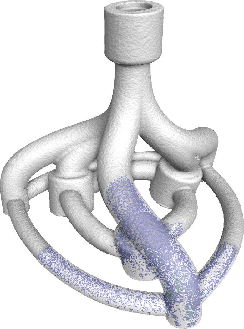 3D X-ray CT model of a plastic part showing internal porosity.