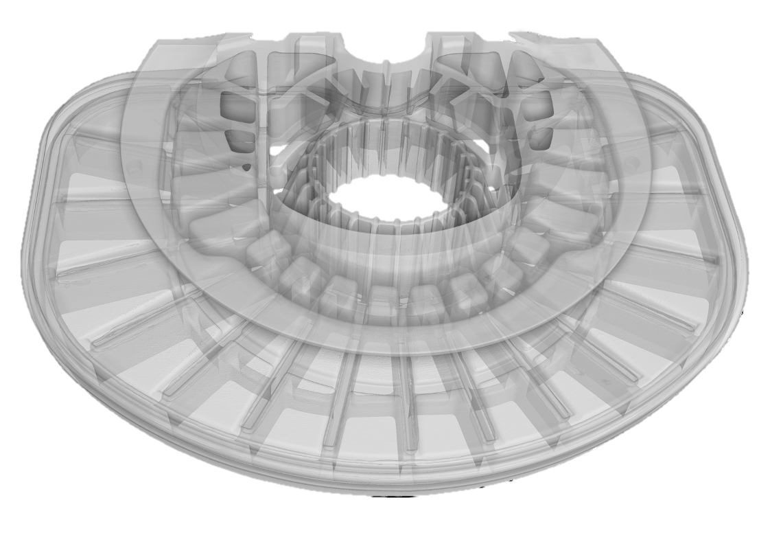 A CT image of a complex plastic part.